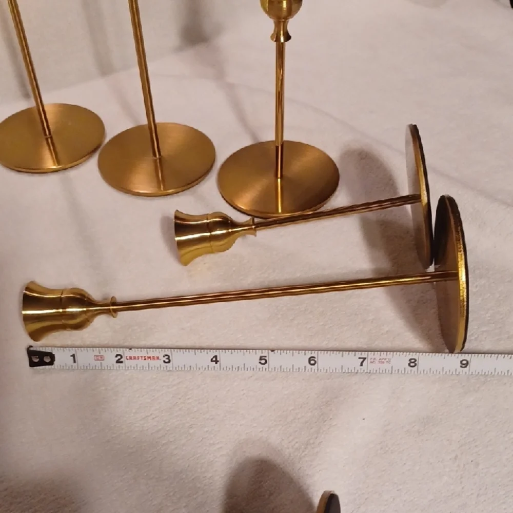 Elegant Gold Candle Holder Set 6 Brass Candlesticks With Remote Control Candles